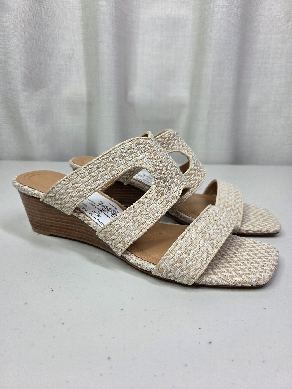 Adrienne Vittadini Woven Slide Wedge Sandals in Natural Beige